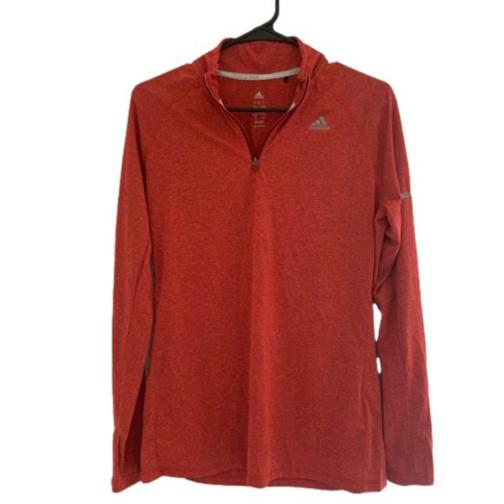 Adidas jacket running jacket thumb holes Climalite red quarter zip size Large